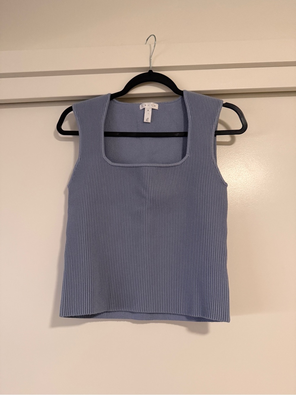 Leith Ribbed Square-Neck Tank Top - Light Blue